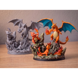 Figurine de Salamèche avec ses évolutions Reptincel et Dracofeu